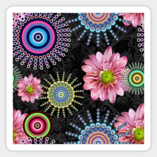 Pink flowers with colorful geometric motifs Magnet